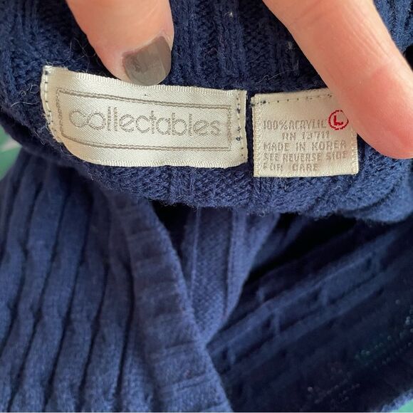 Vintage Collectables Cardigan Sweater Ribbed Knit Blue Vtg Size Large - Picture 7 of 7